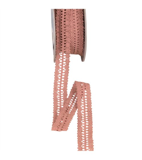 Bobine 25m dentelle entre deux 25mm vieux rose