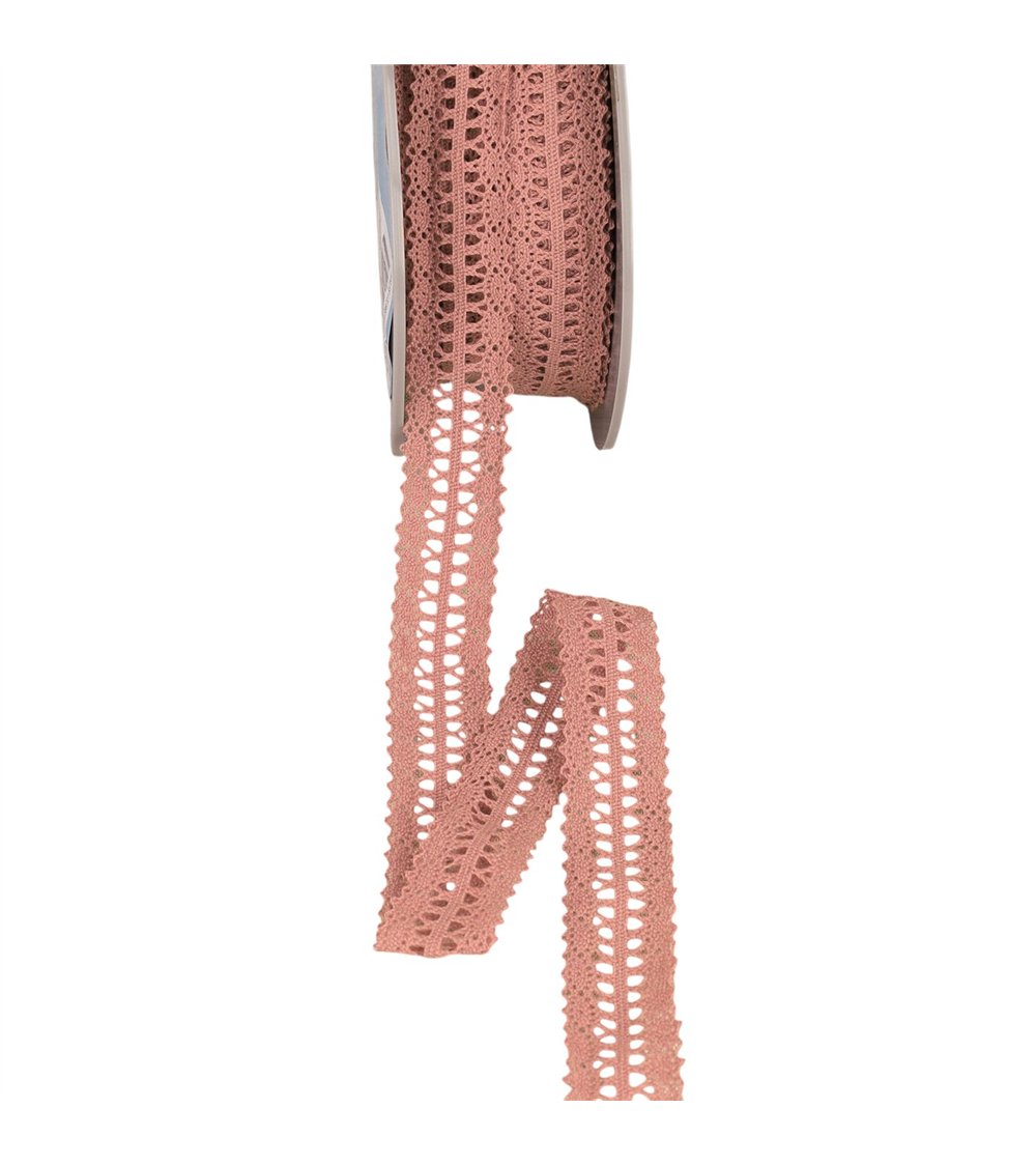 Bobine 25m dentelle entre deux 25mm vieux rose