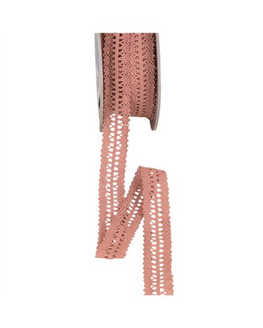 Bobine 25m dentelle entre deux 25mm vieux rose