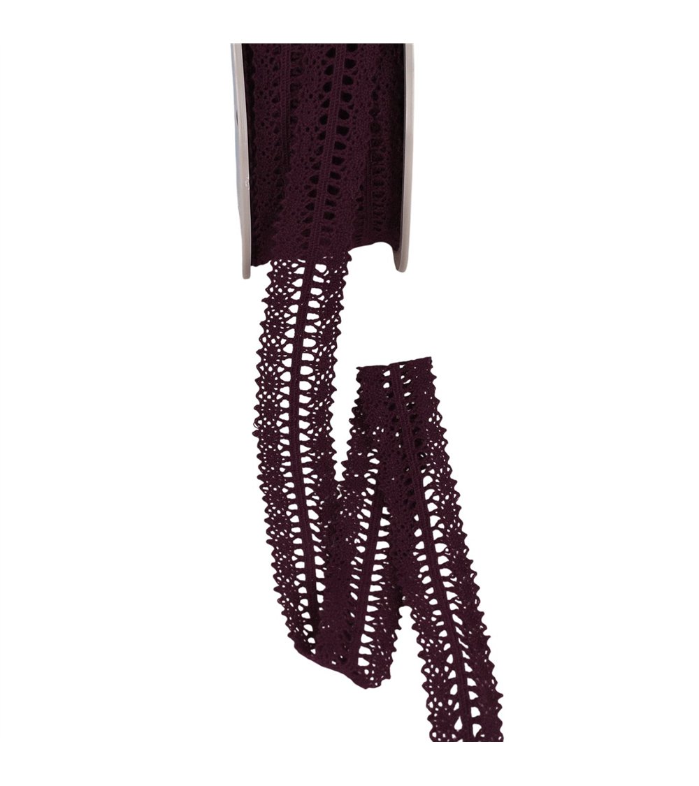 Bobine 25m dentelle entre deux 25mm prune