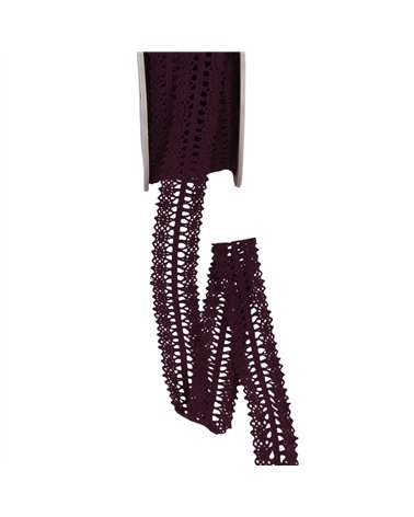 Bobine 25m dentelle entre deux 25mm prune