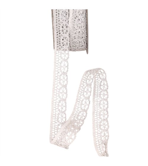 Bobine 25m dentelle métallique 23mm argent