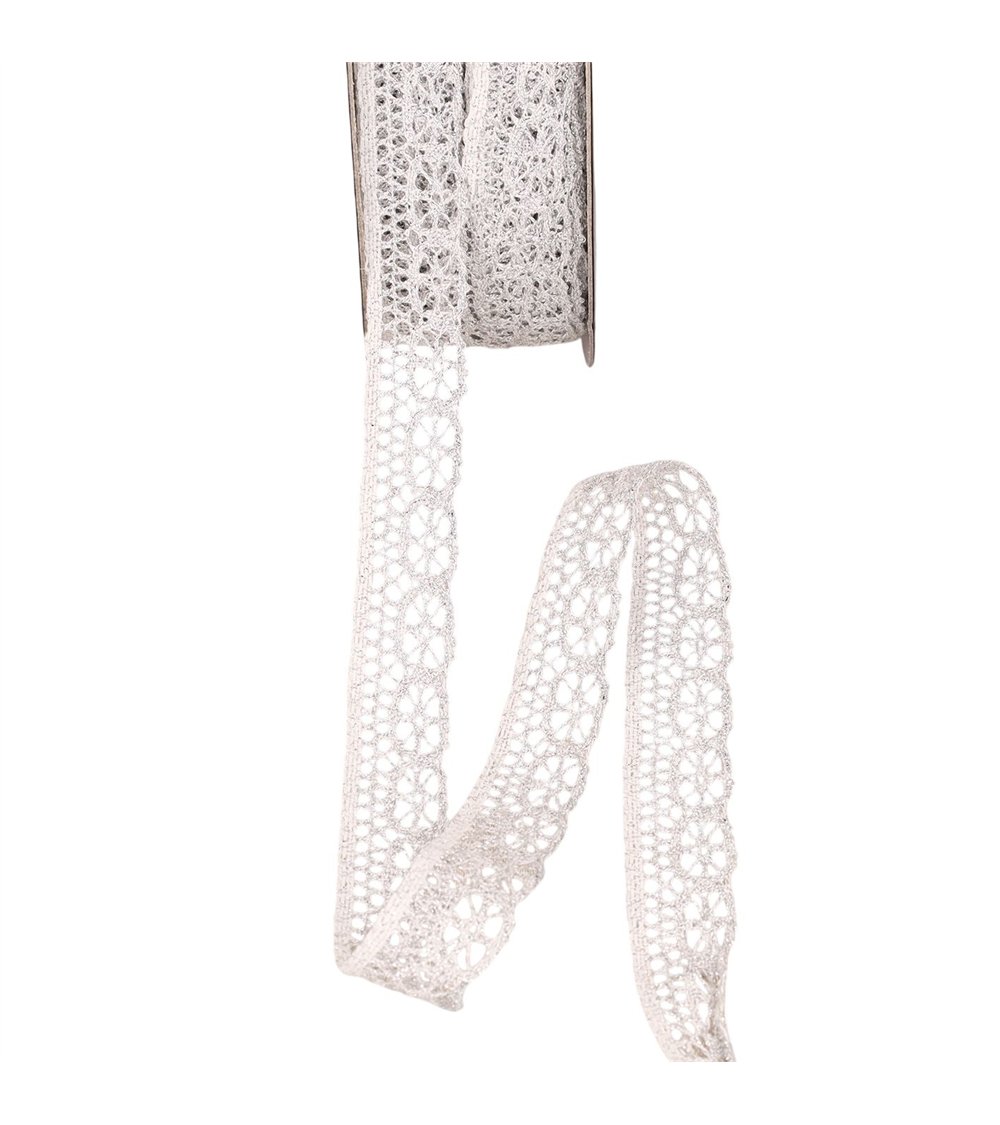 Bobine 25m dentelle métallique 23mm argent