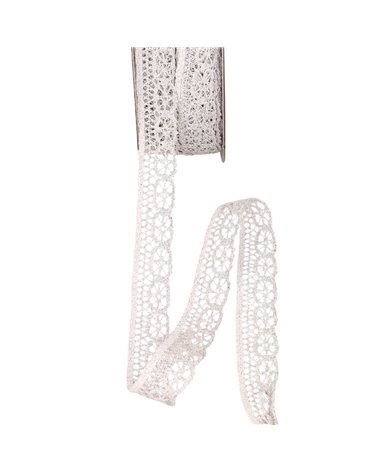 Bobine 25m dentelle métallique 23mm argent