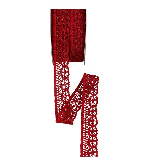 Bobine 25m dentelle métallique 23mm rouge