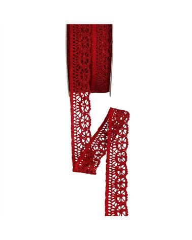 Bobine 25m dentelle métallique 23mm rouge