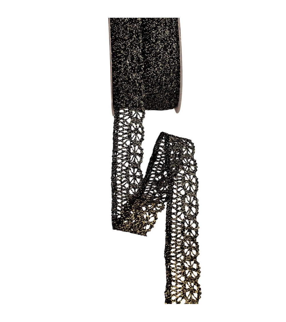 25m spool of metallic lace 23mm black/gold