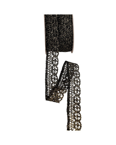 Bobina da 25 m di pizzo metallizzato da 23 mm nero/oro