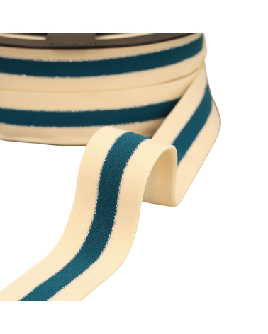 20m spool of elastic two-tone gold and silver edges 32mm ecru/duck/silver