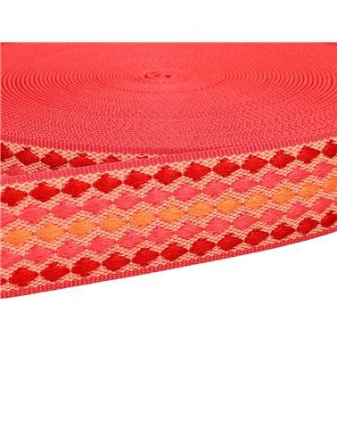 Sangle losanges multicolores 38mm fuchsia au mètre