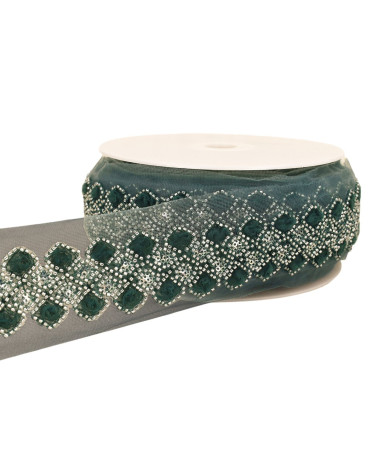 Mit Pailletten bestickter Zopf, 75 mm, Entenblau, Meterware