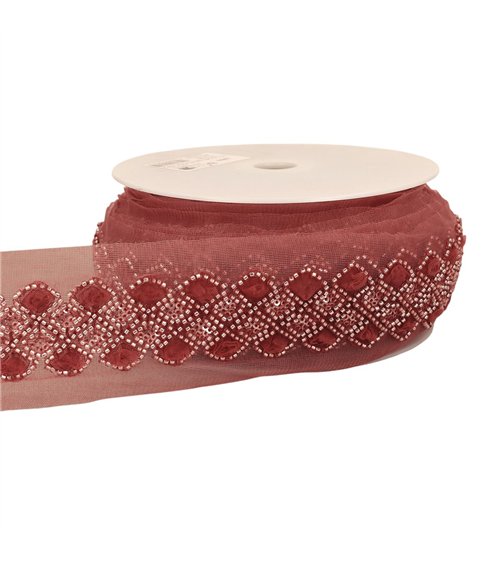 Galon brodé paillettes 75mm bordeaux au mètre