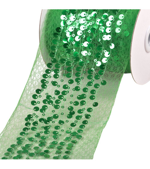 Treccia ricamata con paillettes 95 mm verde scuro al metro