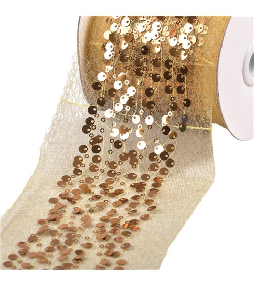 Galon brodé paillettes 95mm marron chocolat au mètre