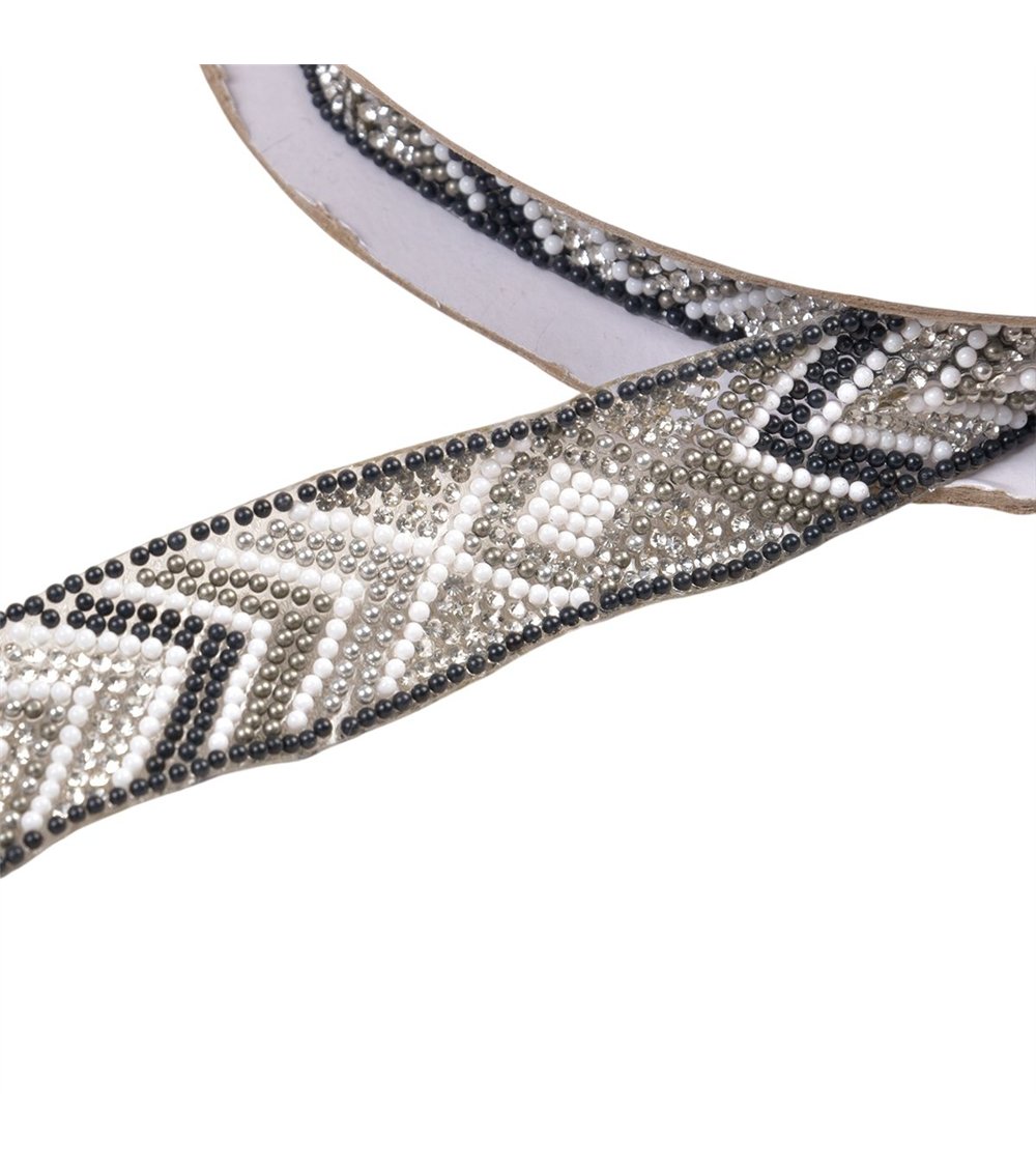 Galon perles ethnique thermocollant 25mm gris clair au mètre