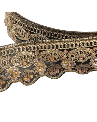 Ethnic embroidered braid 40mm black/gold by the meter