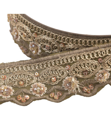 Ethnic embroidered braid 40mm beige per meter