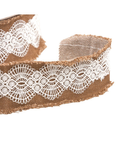 Treccia di denim ricamata 40 mm beige al metro