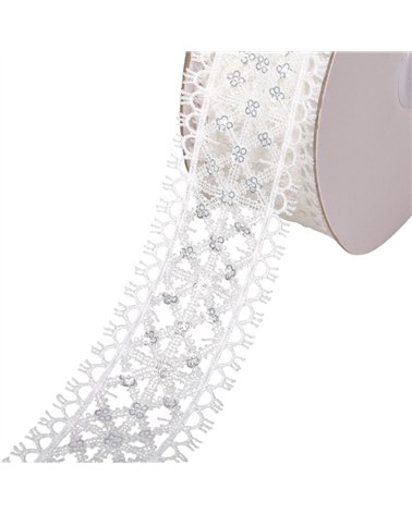 Galon brodé paillettes 40mm blanc au mètre