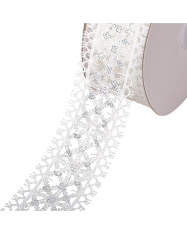 Treccia di paillettes ricamata 40 mm bianca al metro