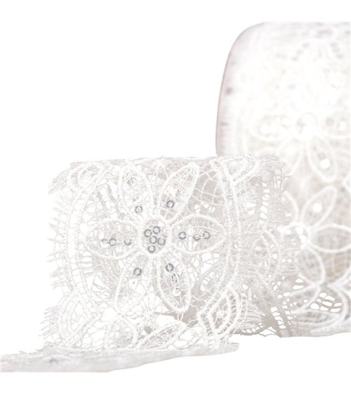 guipure paillettes 60mm blanc au mètre