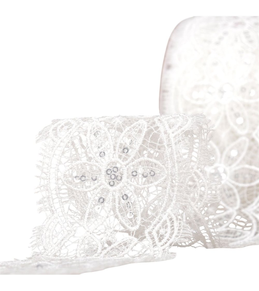 guipure paillettes 60mm blanc au mètre
