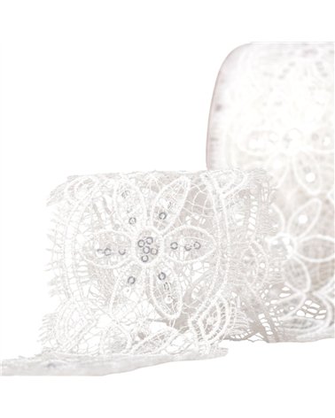 guipure paillettes 60mm blanc au mètre