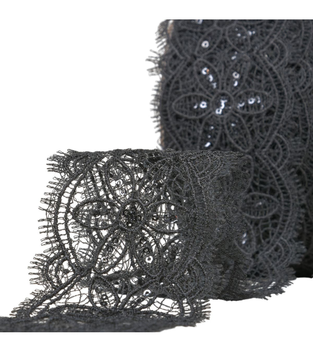 guipure di paillettes 60 mm nero al metro
