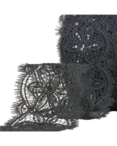 guipure paillettes 60mm noir au mètre