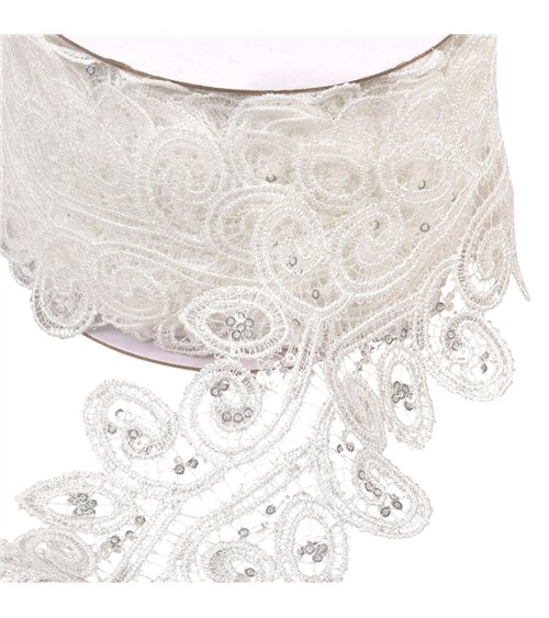guipure paillettes 70mm blanc au mètre