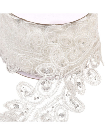 guipure di paillettes 70 mm bianco al metro