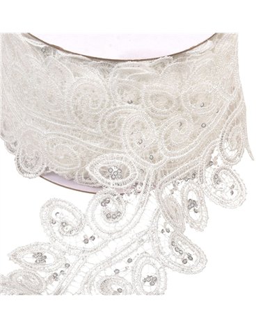 guipure paillettes 70mm blanc au mètre