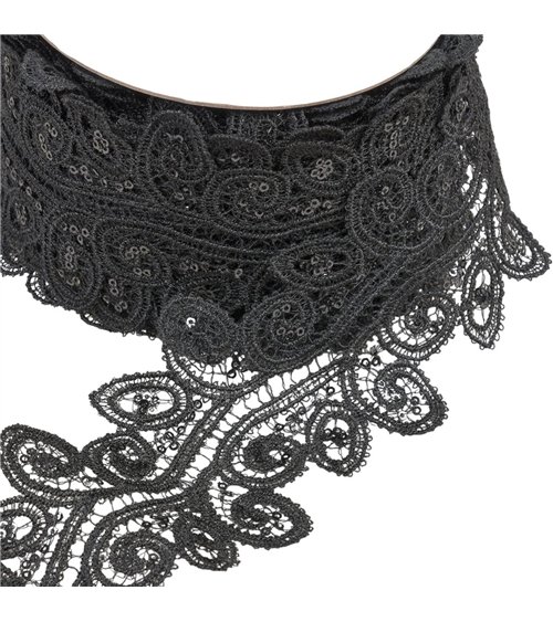 guipure paillettes 70mm noir au mètre