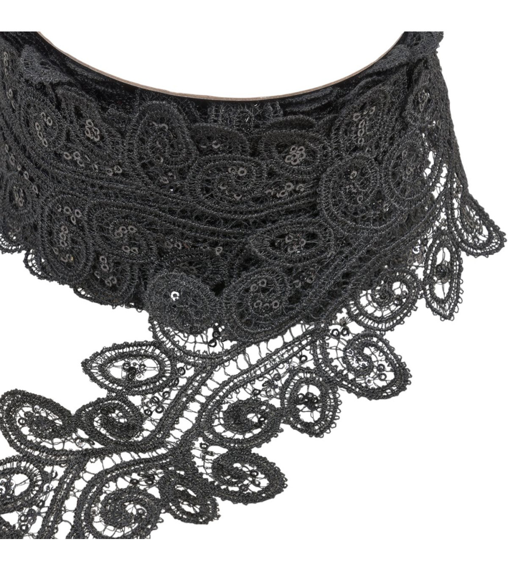 guipure di paillettes 70 mm nero al metro