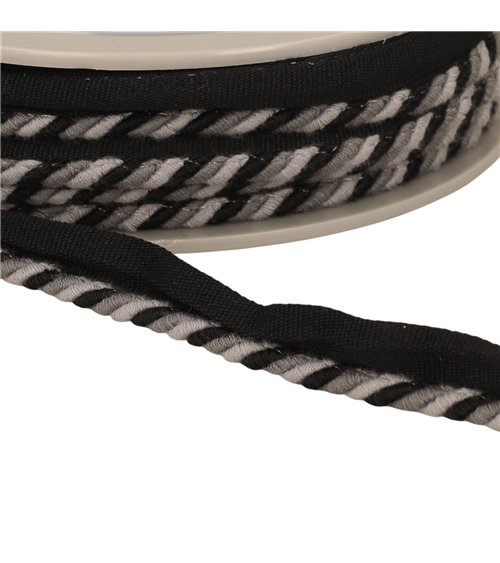 Dépassant/passepoil cordon 4mm (pied 10mm) 4mm noir/gris au mètre