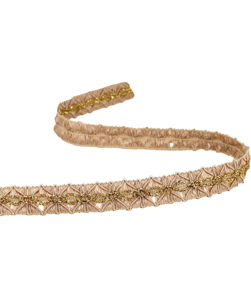 Diamond braid with gold stitching 18mm beige by the meter