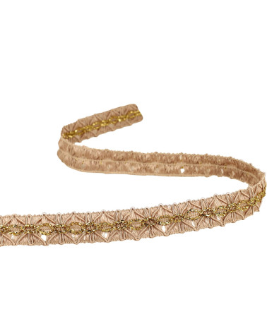 Trenza de diamantes con costura dorada 18mm beige al metro