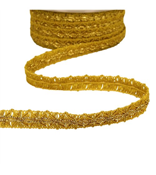 Galon losanges avec surpiqûres or 18mm moutarde au mètre