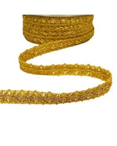Galon losanges avec surpiqûres or 18mm moutarde au mètre