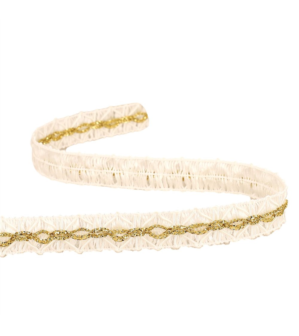 Galon losanges avec surpiqûres or 18mm écru au mètre