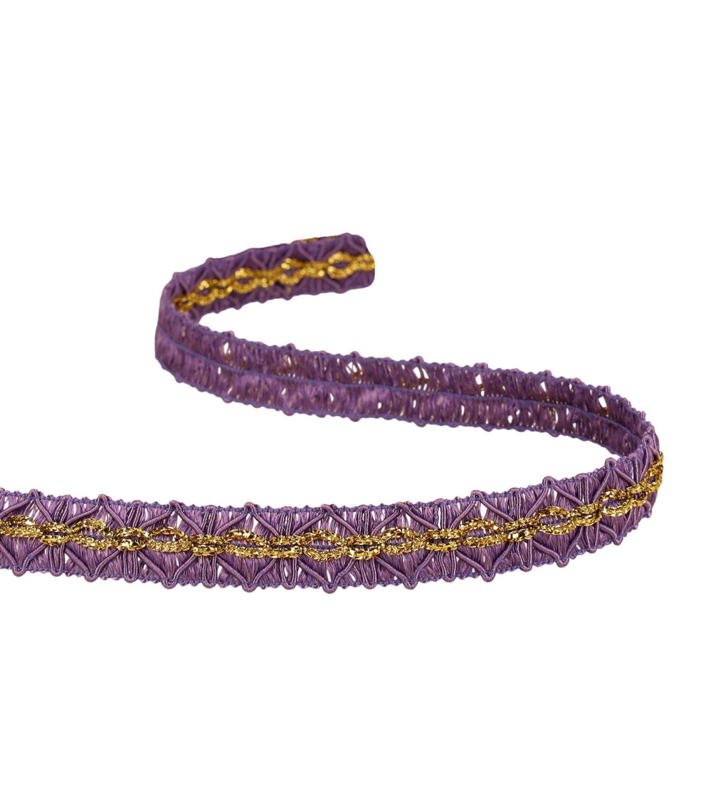 Trenza de diamantes con costuras doradas 18 mm violeta por metro