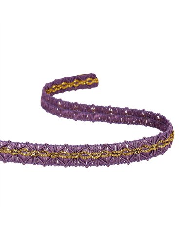 Galon losanges avec surpiqûres or 18mm parme au mètre