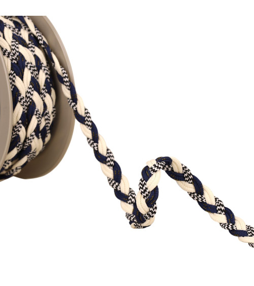 Treccia 6 cordoni da 12 mm blu navy/ecru al metro