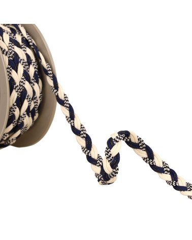Treccia 6 cordoni da 12 mm blu navy/ecru al metro