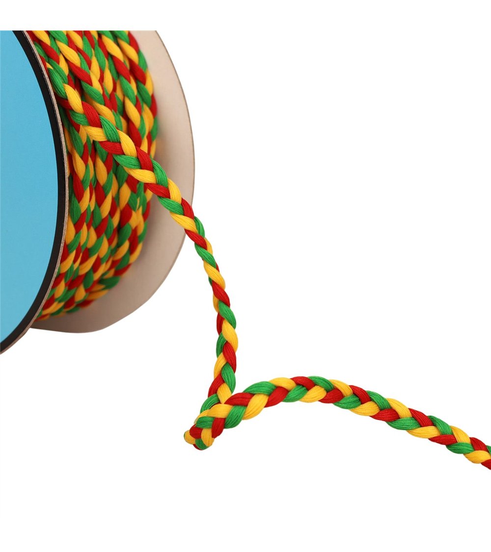 Tresse tricolore 3 brins 7mm multicolore au mètre