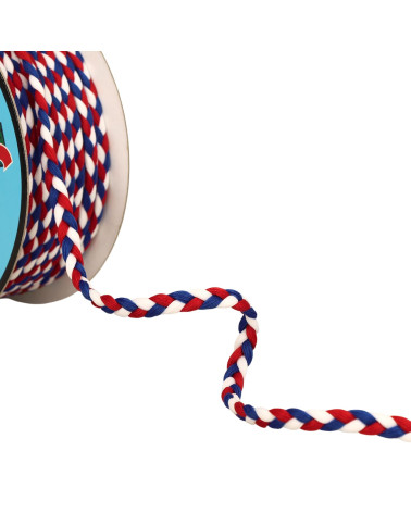 Tricolor braid 3 strands 7mm blue white red per meter