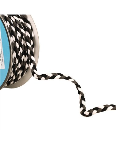 Tresse tricolore 3 brins 7mm noir blanc au mètre