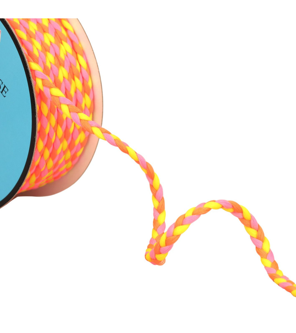 Tricolor braid 3 strands 7mm multicolor/fluorescent per meter