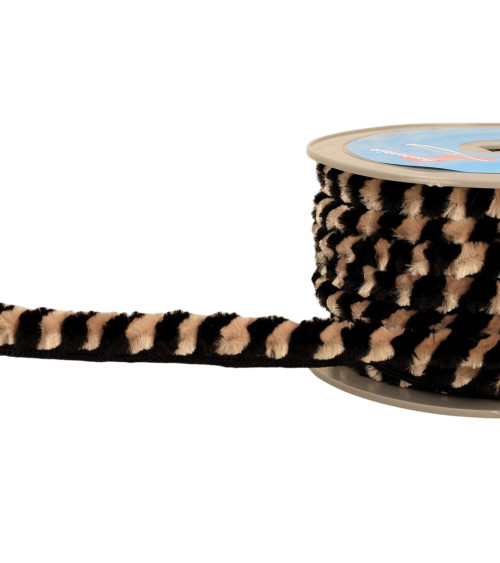 Trenza de pompones de chenilla 17mm beige/negro por metro