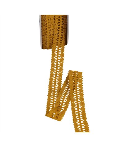 Dentelle entre deux 25mm moutarde au mètre